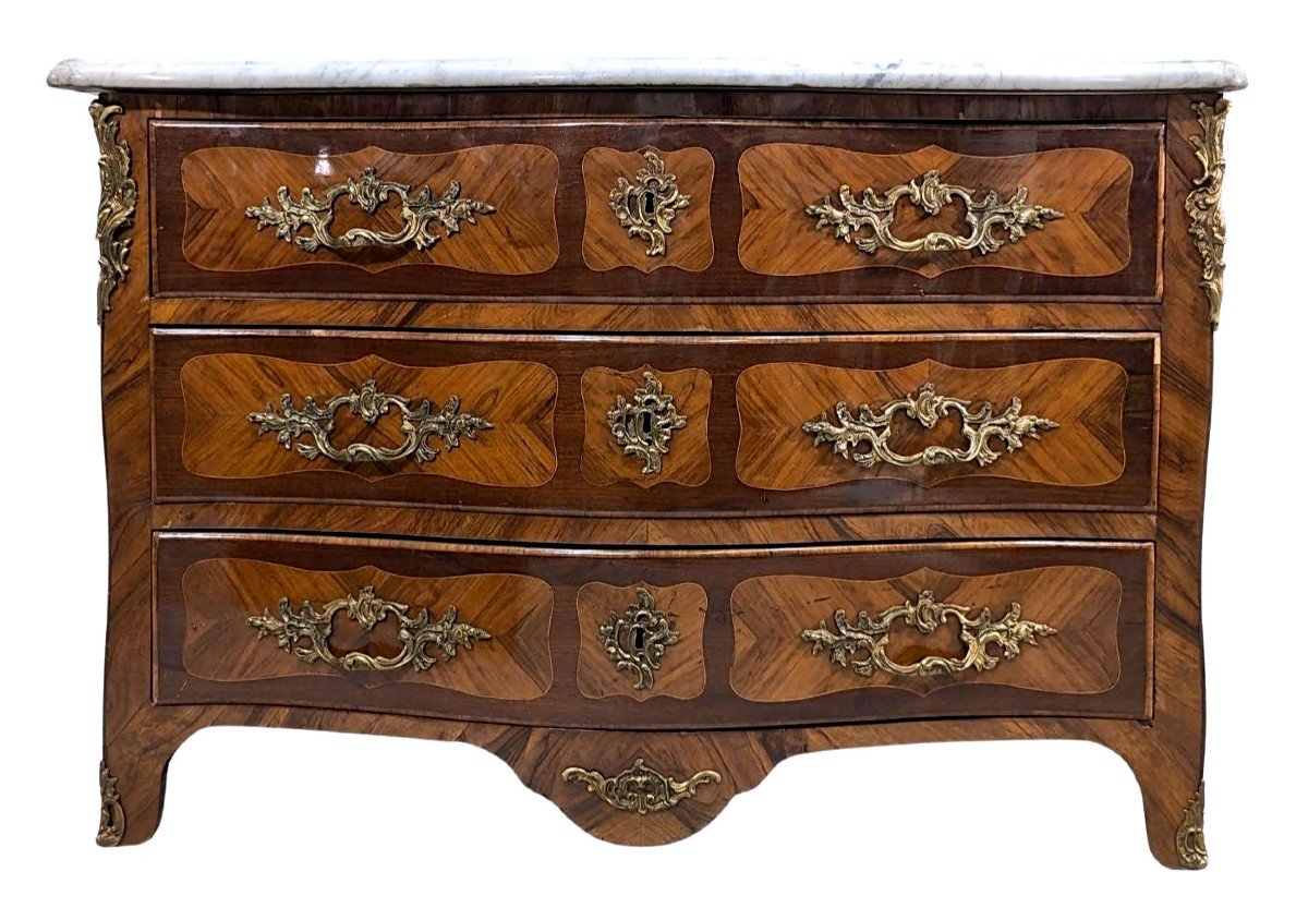 Louis XV Commode In Rosewood And Violet Wood Marquetry, 18th Century.-photo-2