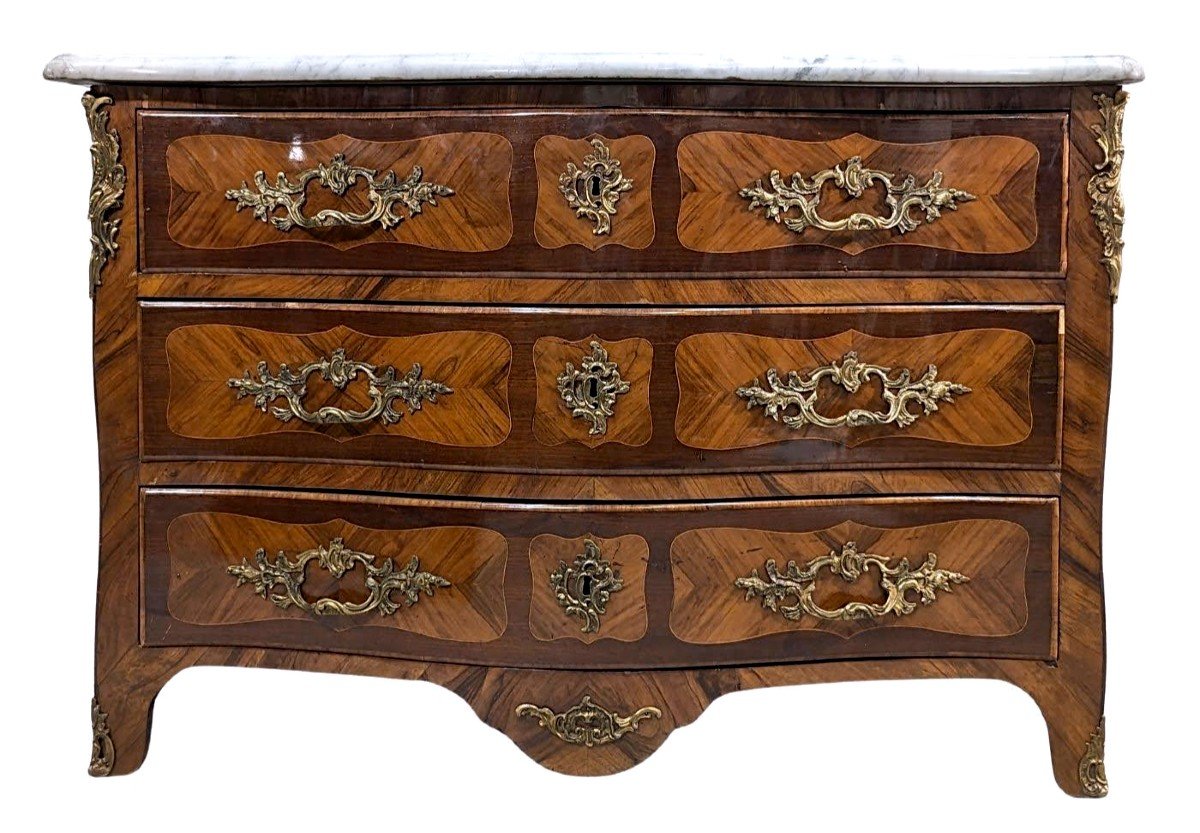 Commode Louis XV En Marqueterie De Bois De Rose Et Bois De Violette époque XVIIIème.-photo-2