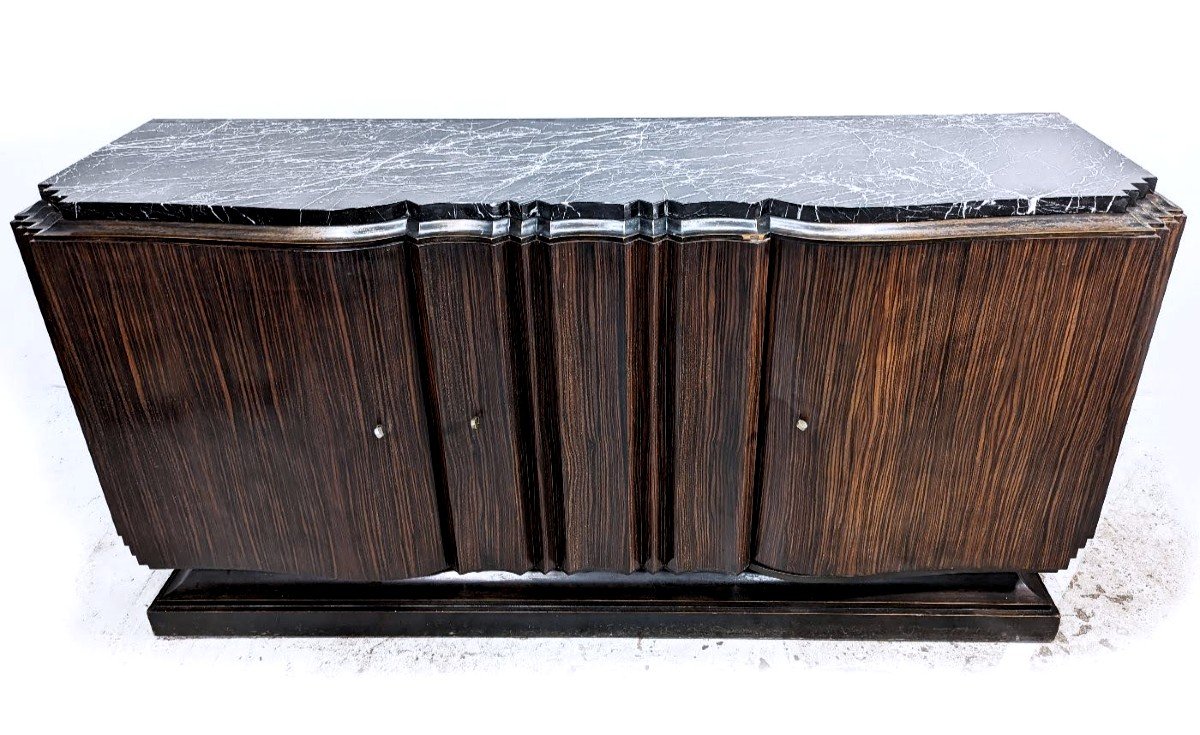 Macassar Sideboard From The 30s In Art Deco Style With Portor Marble Top-photo-2