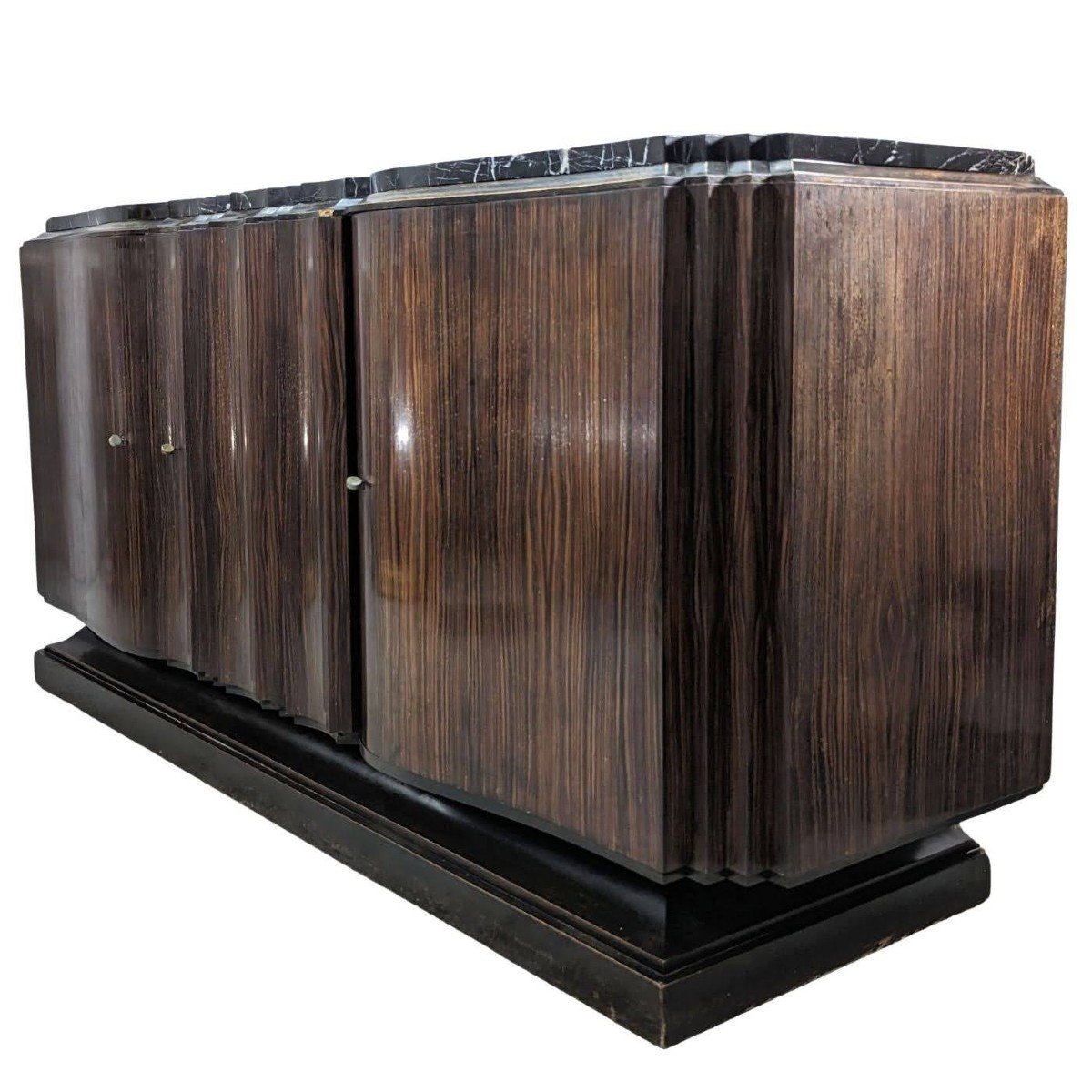 Macassar Sideboard From The 30s In Art Deco Style With Portor Marble Top-photo-3