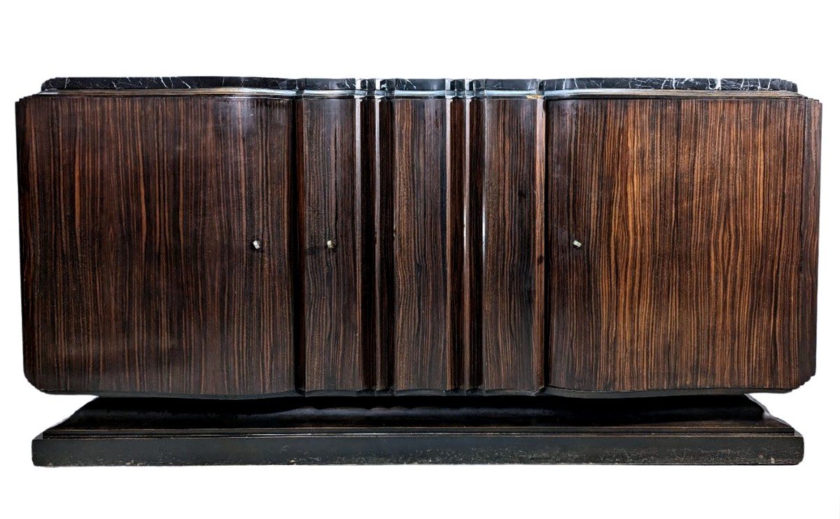 Macassar Sideboard From The 30s In Art Deco Style With Portor Marble Top