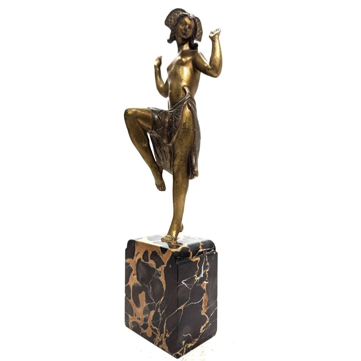 Charlotte Monginot Danseuse En Bronze Art Déco 1930 Sur Socle En Marbre  Portor  -photo-2
