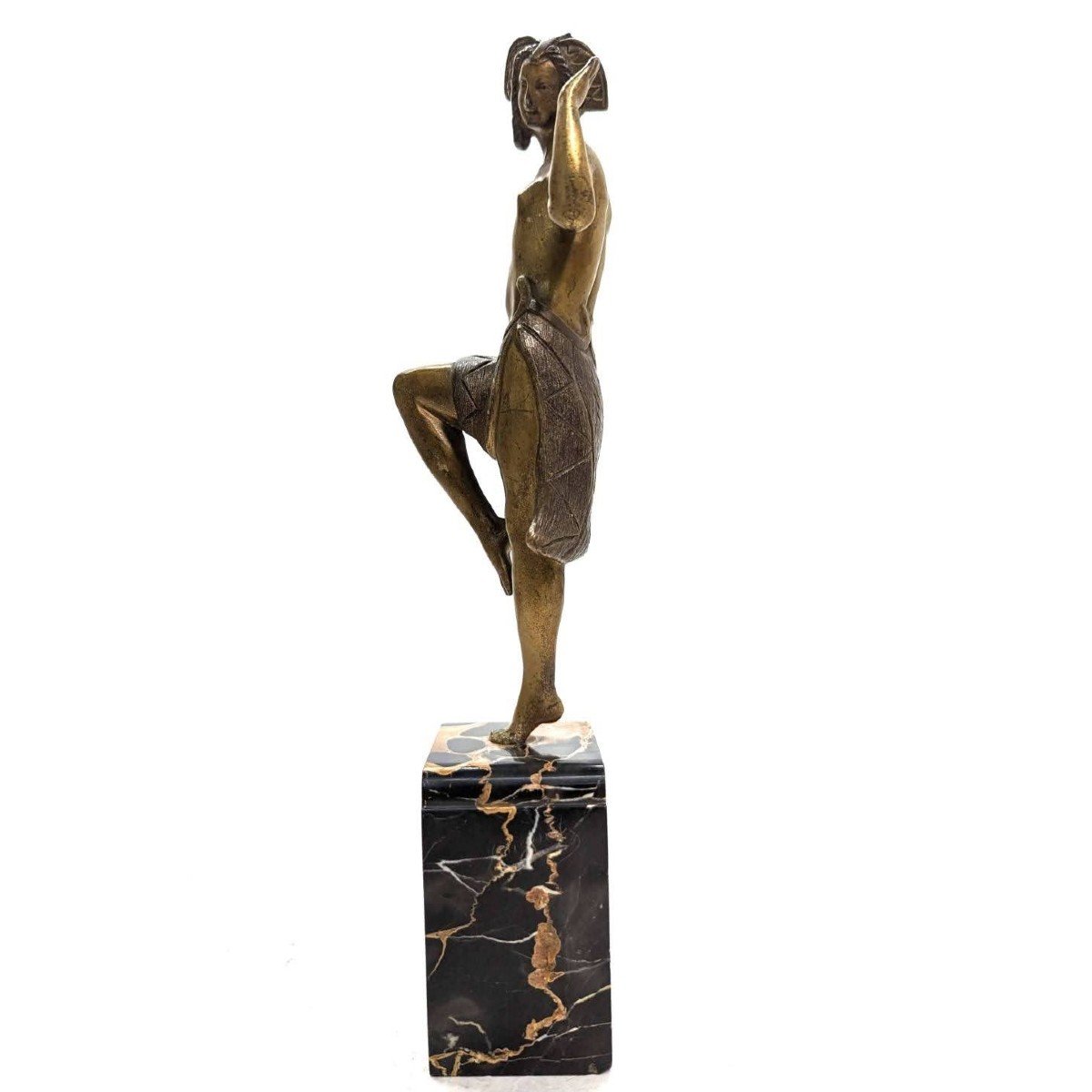 Charlotte Monginot Danseuse En Bronze Art Déco 1930 Sur Socle En Marbre  Portor  -photo-3