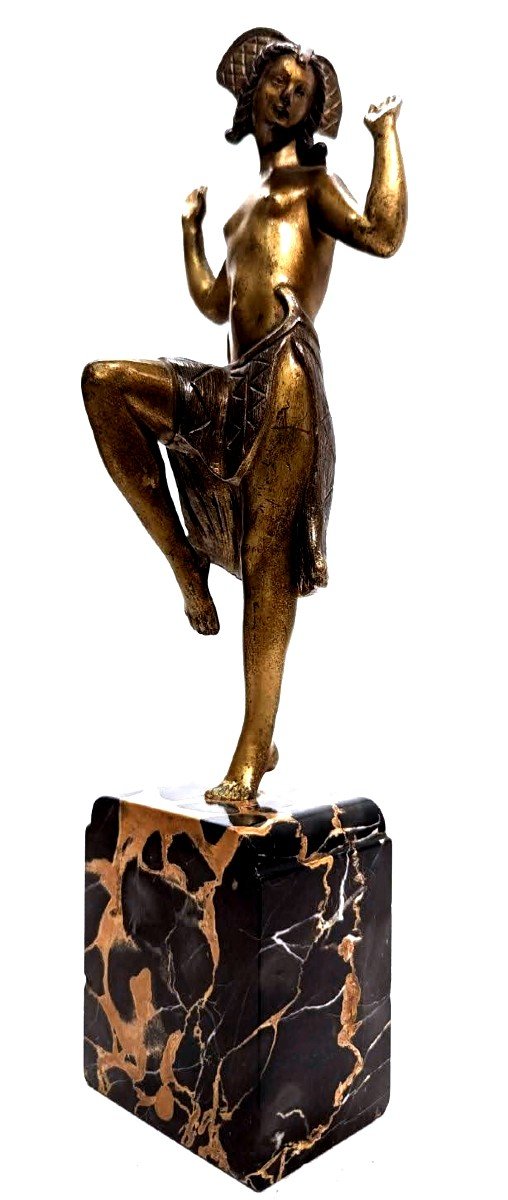 Charlotte Monginot Danseuse En Bronze Art Déco 1930 Sur Socle En Marbre  Portor  