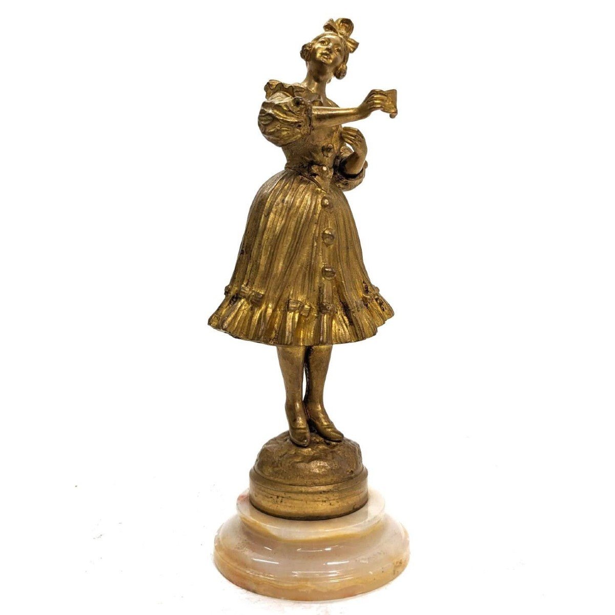 Bronze Columbine By Georges Omerth Small Chip On The Onyx Base-photo-3