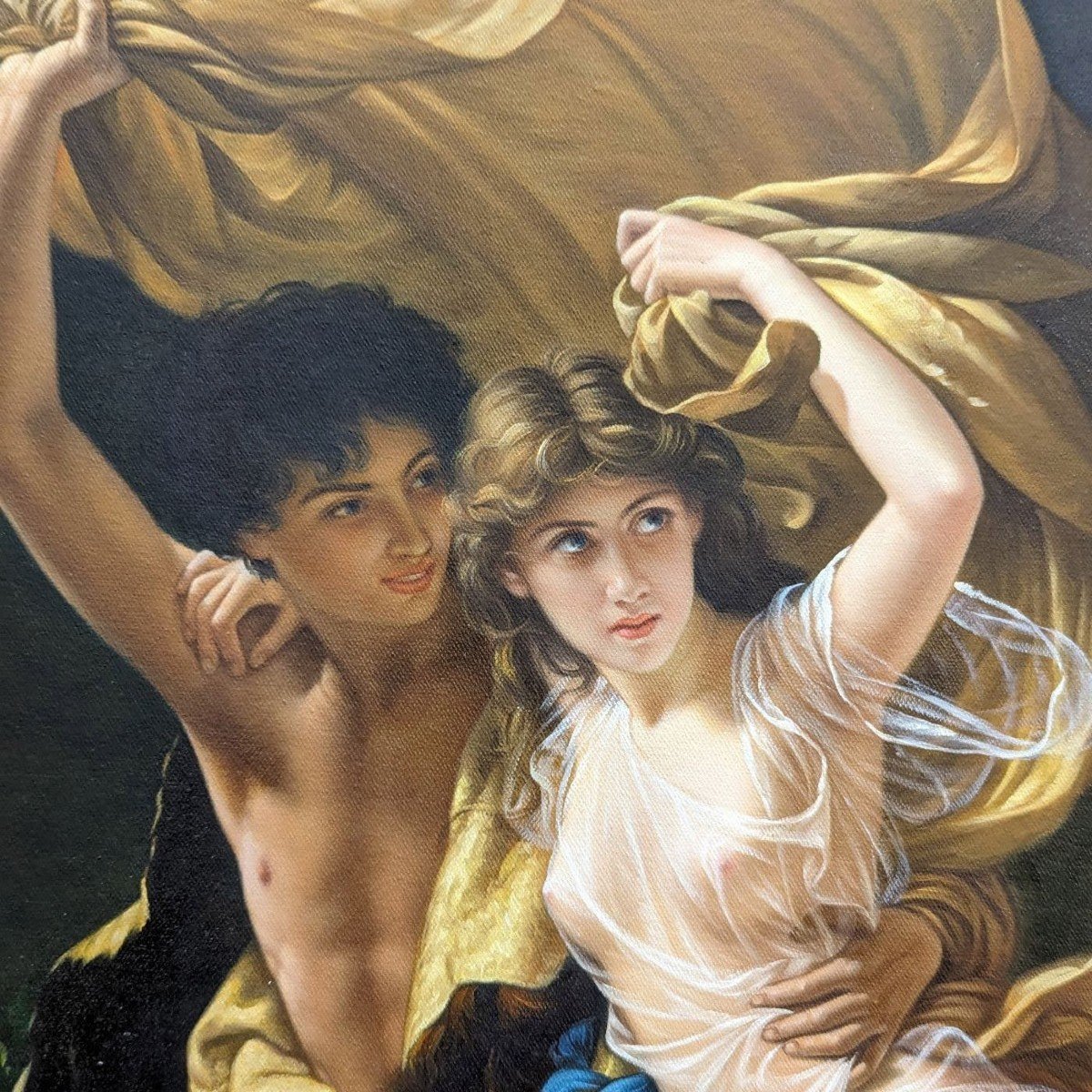 Huile Sur Toile Copie De l'Orage De Pierre Auguste Cot  Dans Un Très Joli Cadre à Oreilles-photo-2