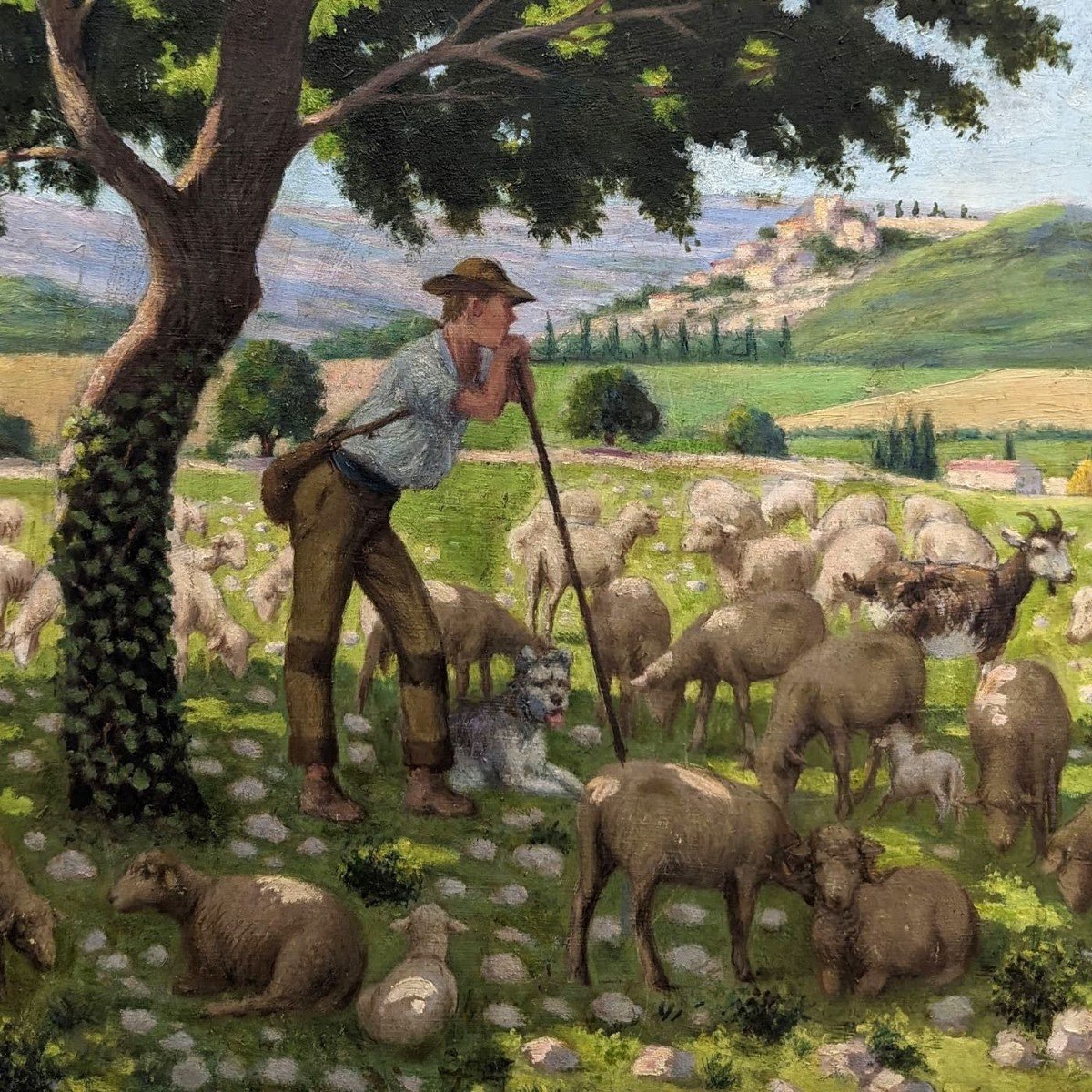 Huile Sur Toile Scène Pastorale école Provençale Rémy Mayan (1877-1961)-photo-2