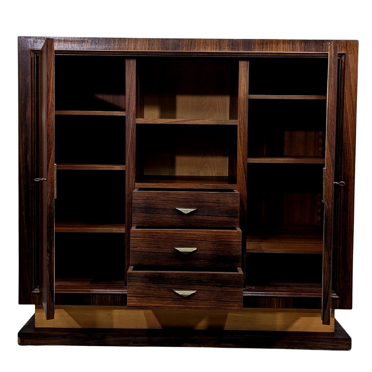 Art Deco Style Bookcase 1930 From 1950 Period In Rosewood Brass Handles-photo-2