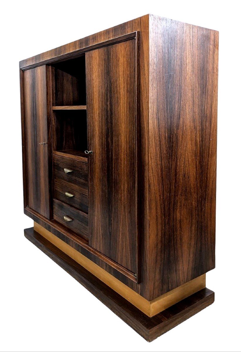 Art Deco Style Bookcase 1930 From 1950 Period In Rosewood Brass Handles-photo-3