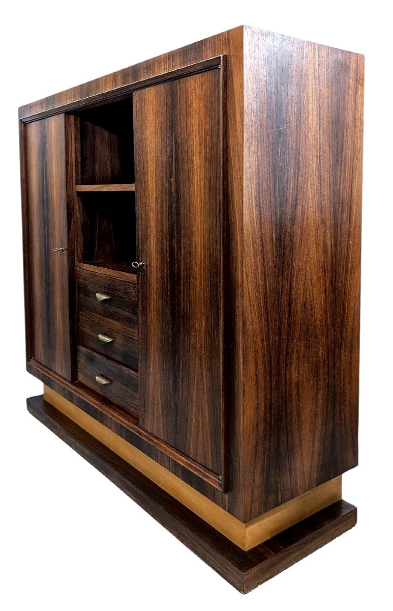 Art Deco Style Bookcase 1930 From 1950 Period In Rosewood Brass Handles-photo-1