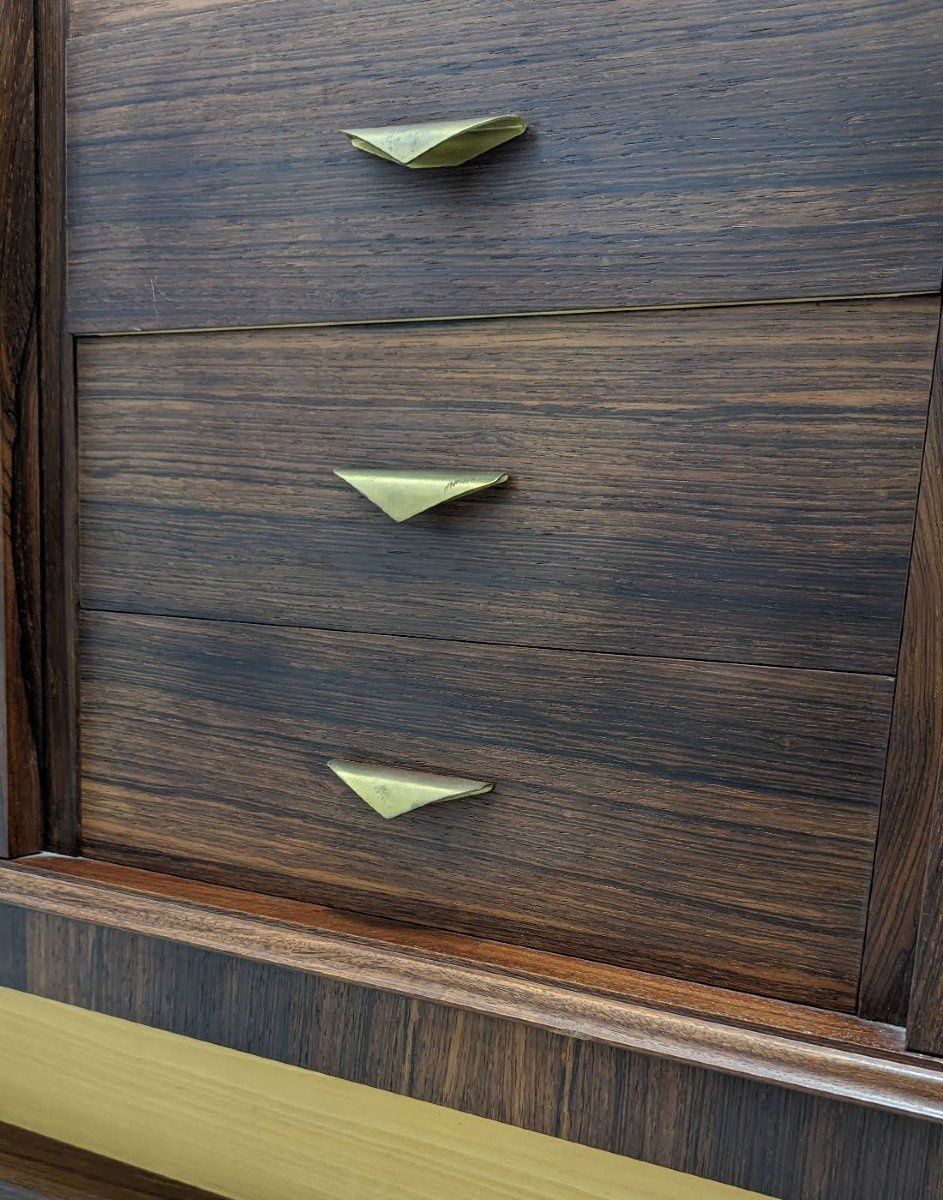 Art Deco Style Bookcase 1930 From 1950 Period In Rosewood Brass Handles-photo-3