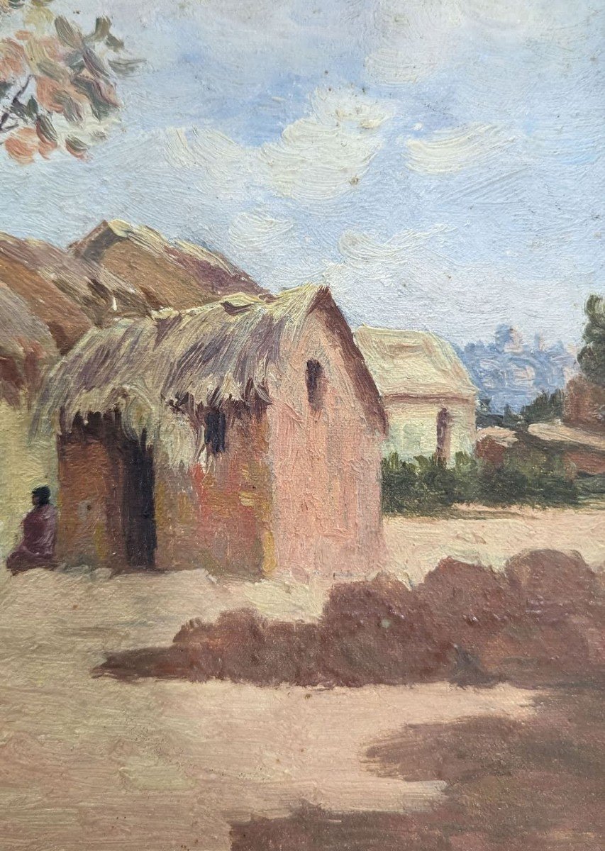 Ambroise Rakoto Oil On Canvas Malagasy Village Street-photo-2