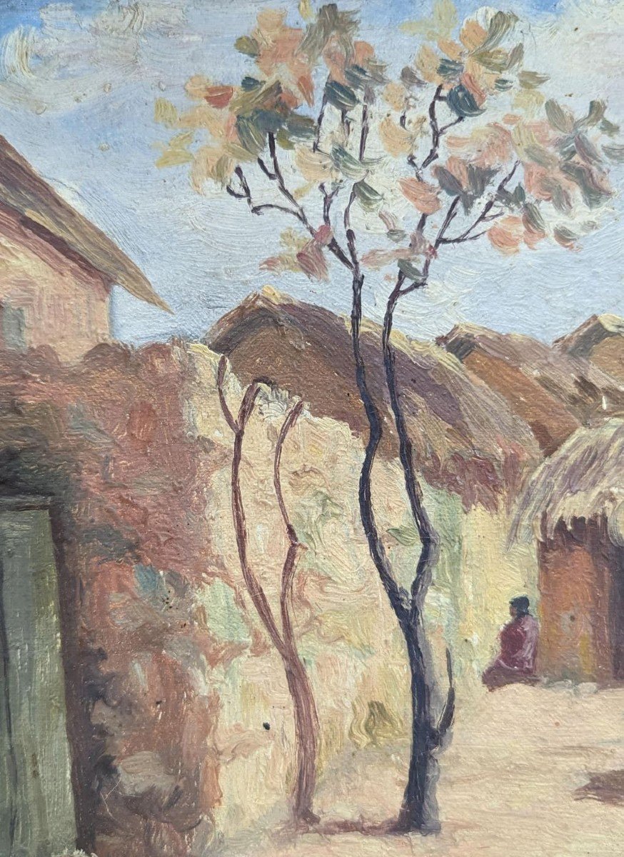Ambroise Rakoto Oil On Canvas Malagasy Village Street-photo-3