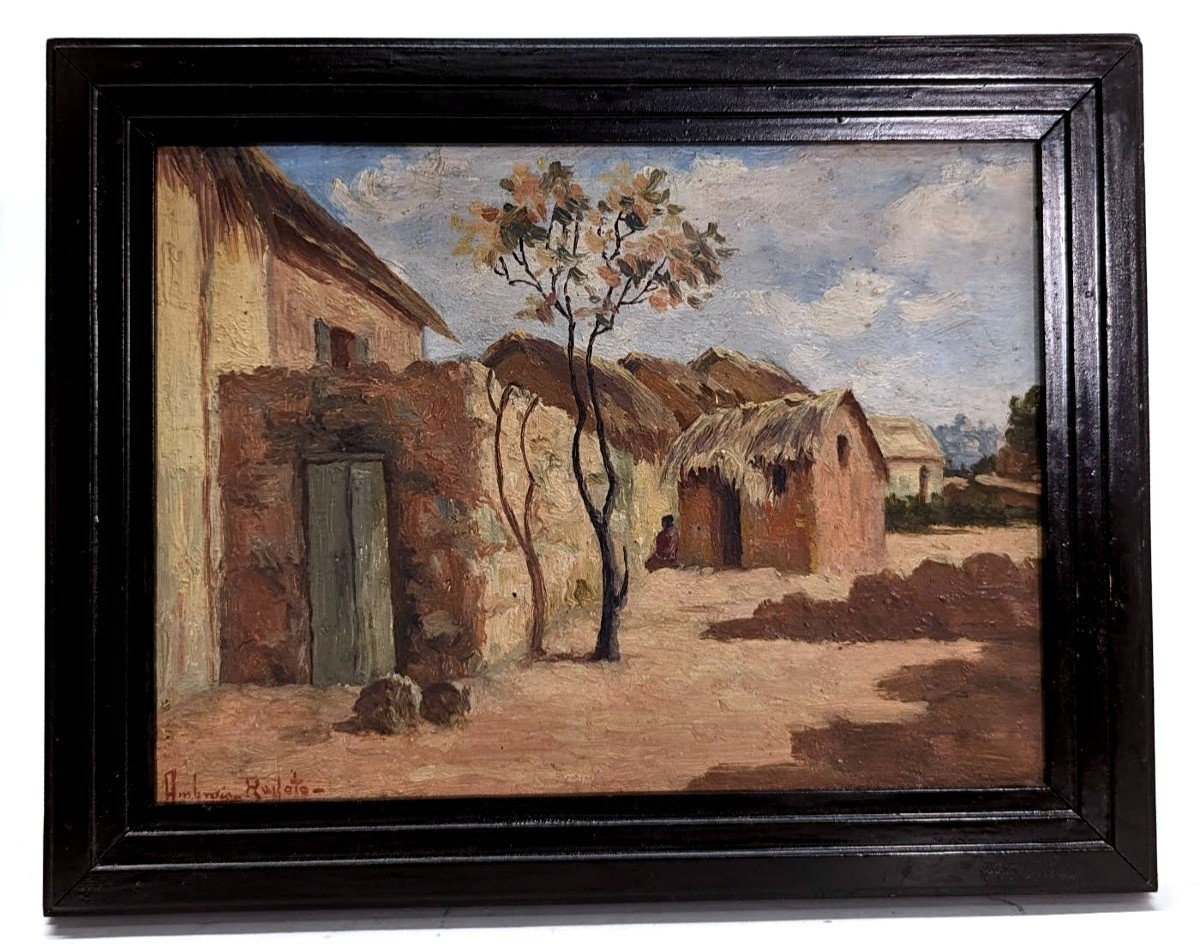 Ambroise Rakoto Oil On Canvas Malagasy Village Street