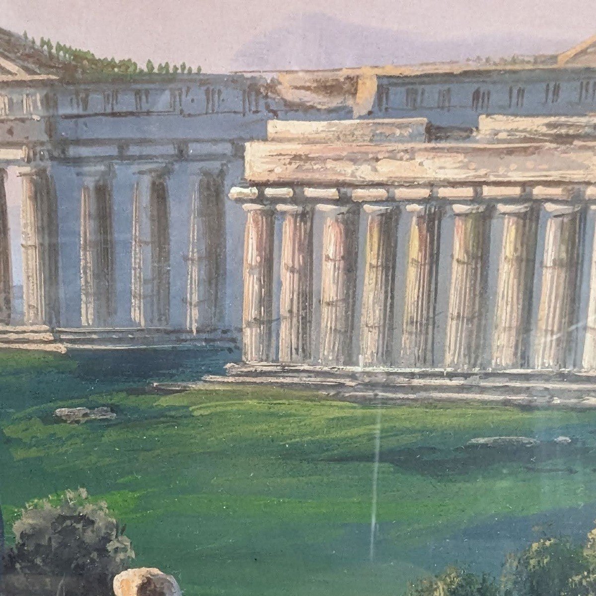 Large Neapolitan Gouache Temple Of Pesto 19th Century-photo-7