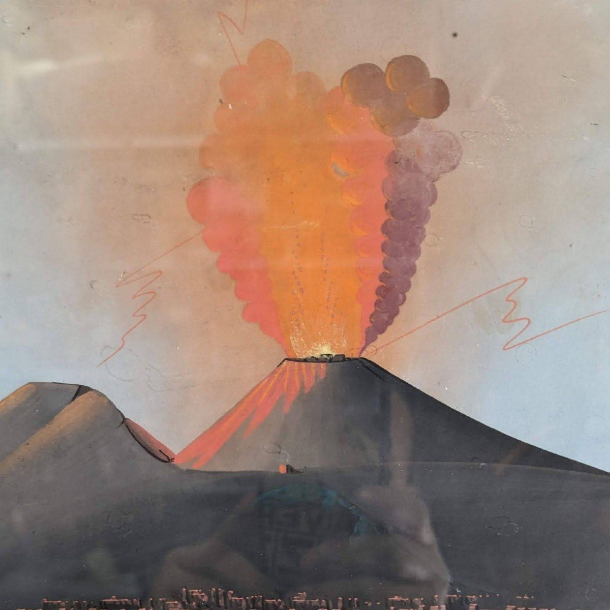 Neapolitan Gouache Eruption Of October 9, 1861 Of Vesuvius, 19th Century-photo-6
