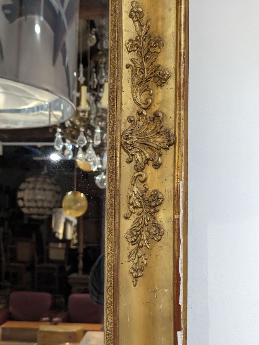 Large Restoration Mirror In Gilded Stucco With Gold Leaf -photo-2