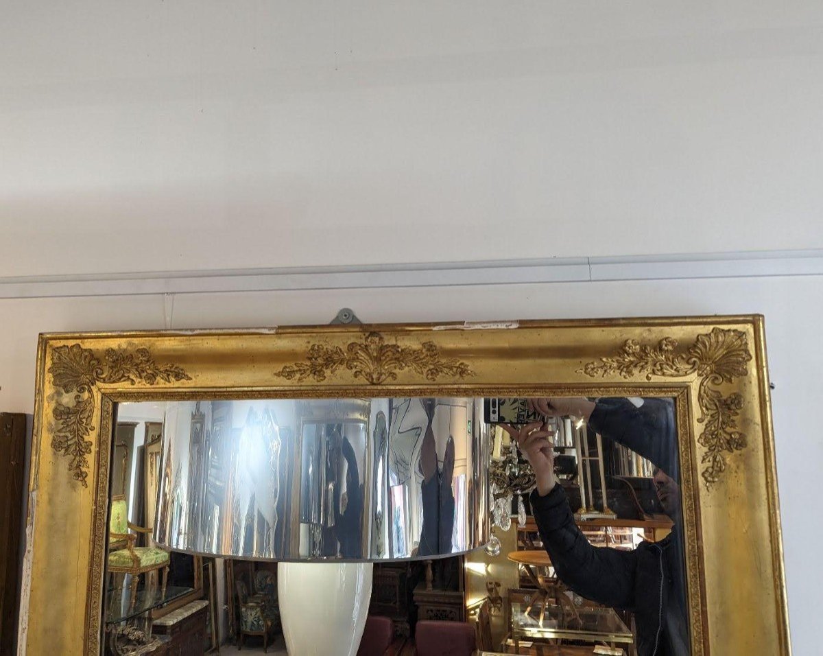 Large Restoration Mirror In Gilded Stucco With Gold Leaf -photo-4