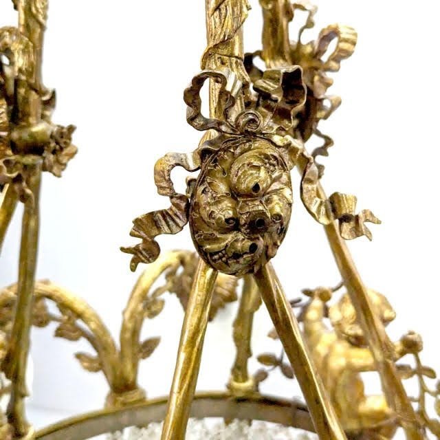 Lustre Corbeille Aux Bébés Bronze Doré Napoléon III  -photo-3