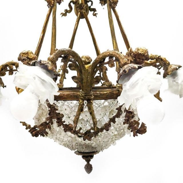 Lustre Corbeille Aux Bébés Bronze Doré Napoléon III  -photo-3