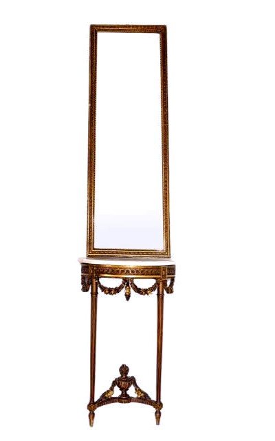 Console En Bois Doré De Style Louis XVI Avec Miroir 1900  