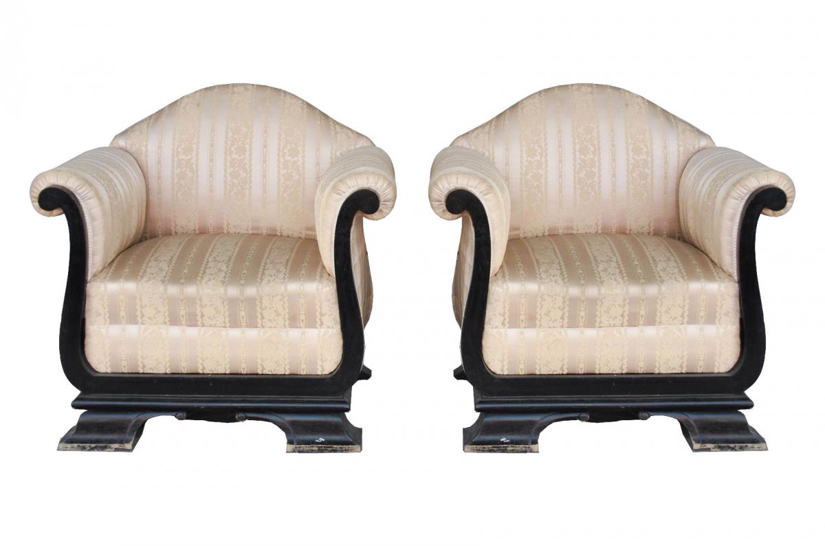 Armchair Pair Of Art Deco And Blackened Wood Soierie