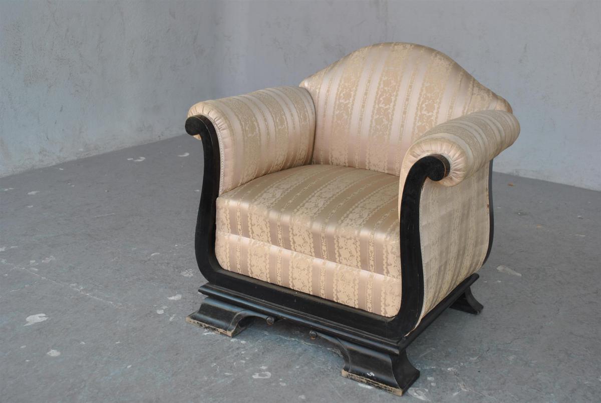 Armchair Pair Of Art Deco And Blackened Wood Soierie-photo-4