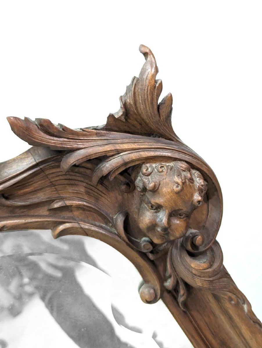 Miroir En Bois Naturel De Style Louis XV à Décor d'Angelots -photo-3