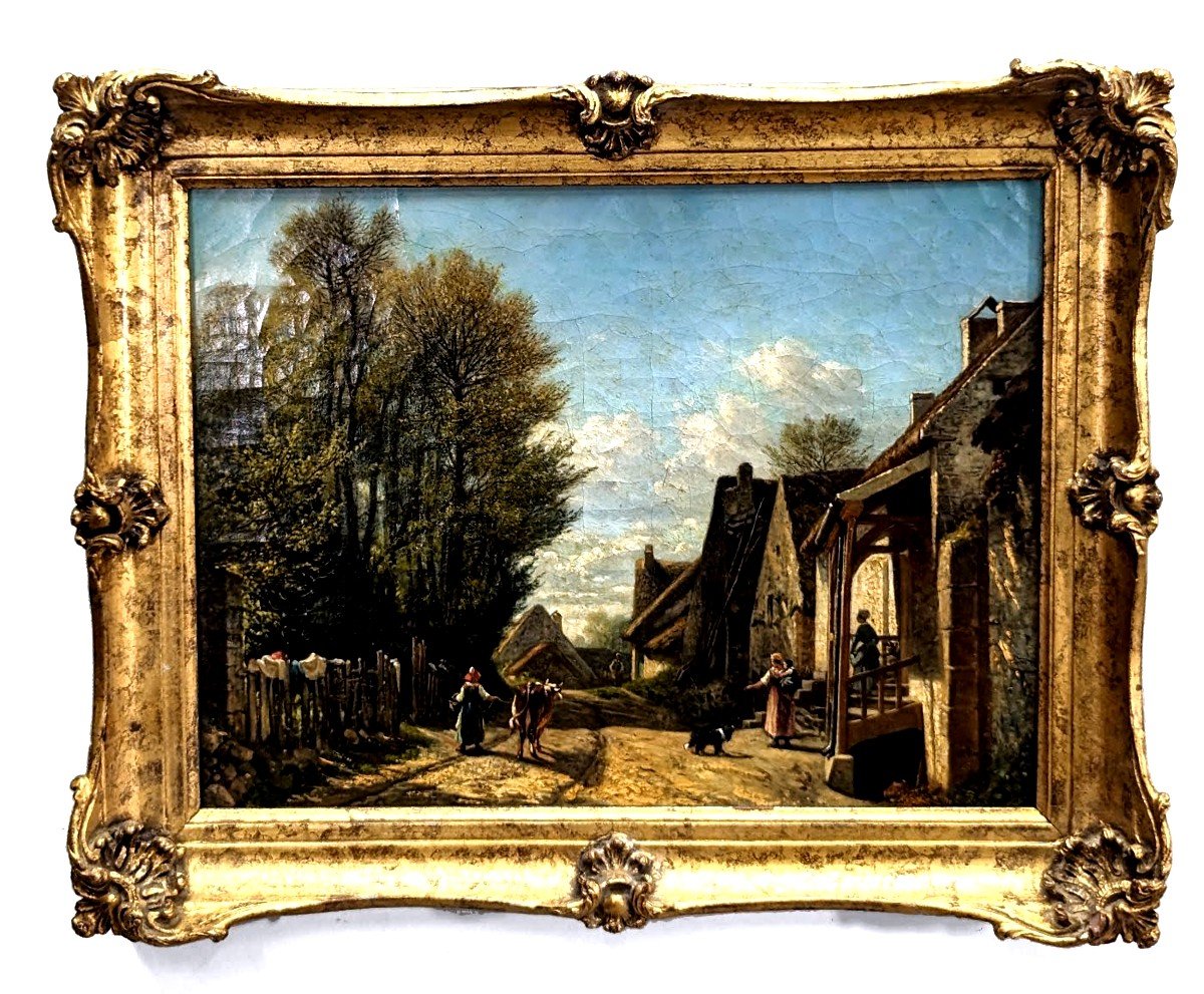 "scène De Genre : ""le Hameaux Aux Personnages"".  Nicolas Renié