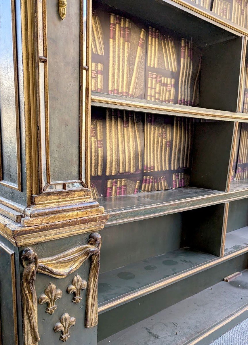 Large Wood Paneled Library Partly 18th Century Decorator's Work-photo-3