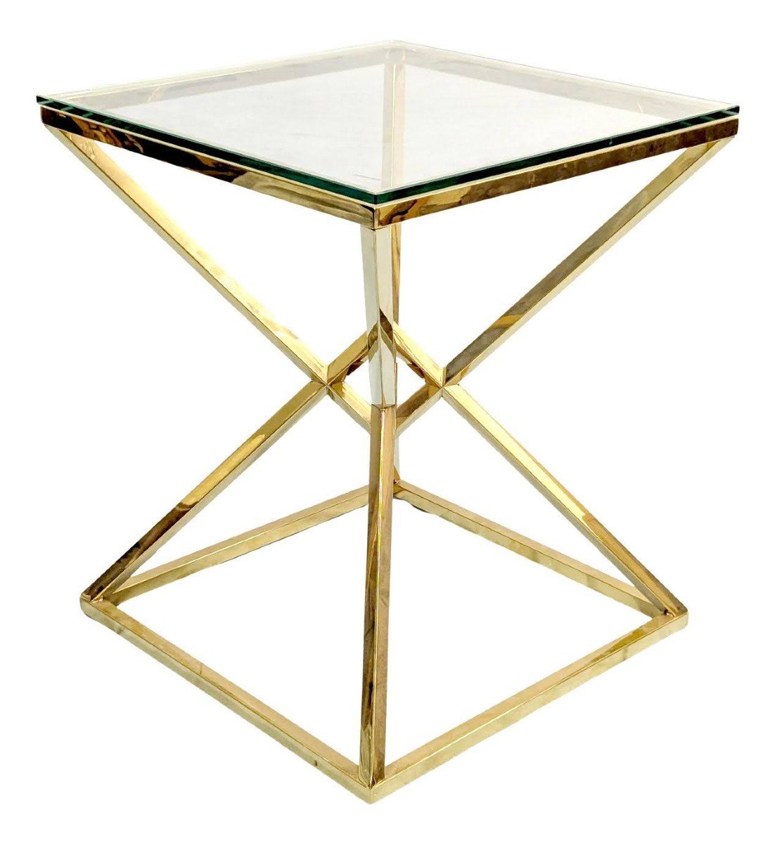 Pair Of Brass And Glass Side Tables    -photo-2