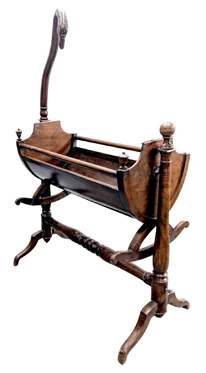 Restoration Period Cradle In Walnut With Swan Neck  