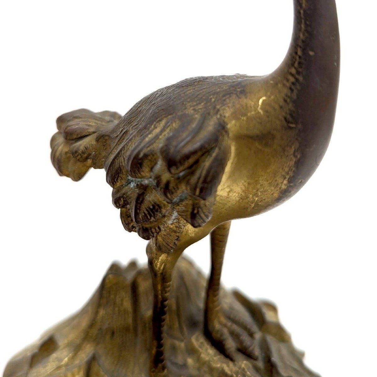 Paire De Bougeoirs En Bronze Doré Aux Autruches  XIXème  -photo-3