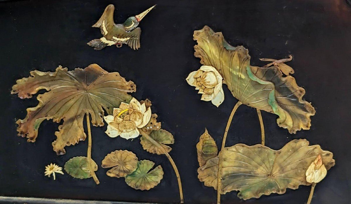 Paire De Fauteuils Années 40 Dans l'Esprit Asiatique Incrustations De Décor Asiatiques  -photo-8