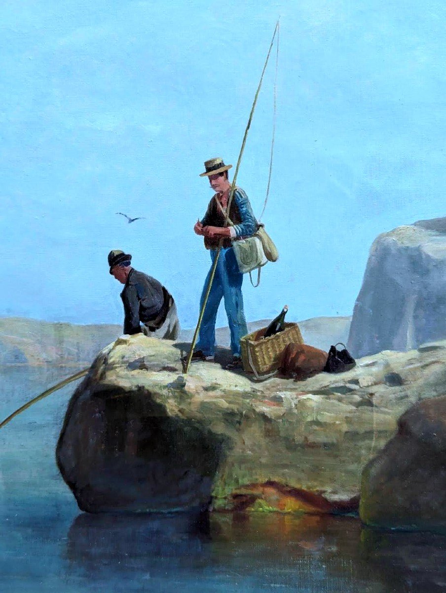 Marine "les Pécheurs En Bord De Mer " De François Gautier, Peintre Marseillais (1842-1917) -photo-3