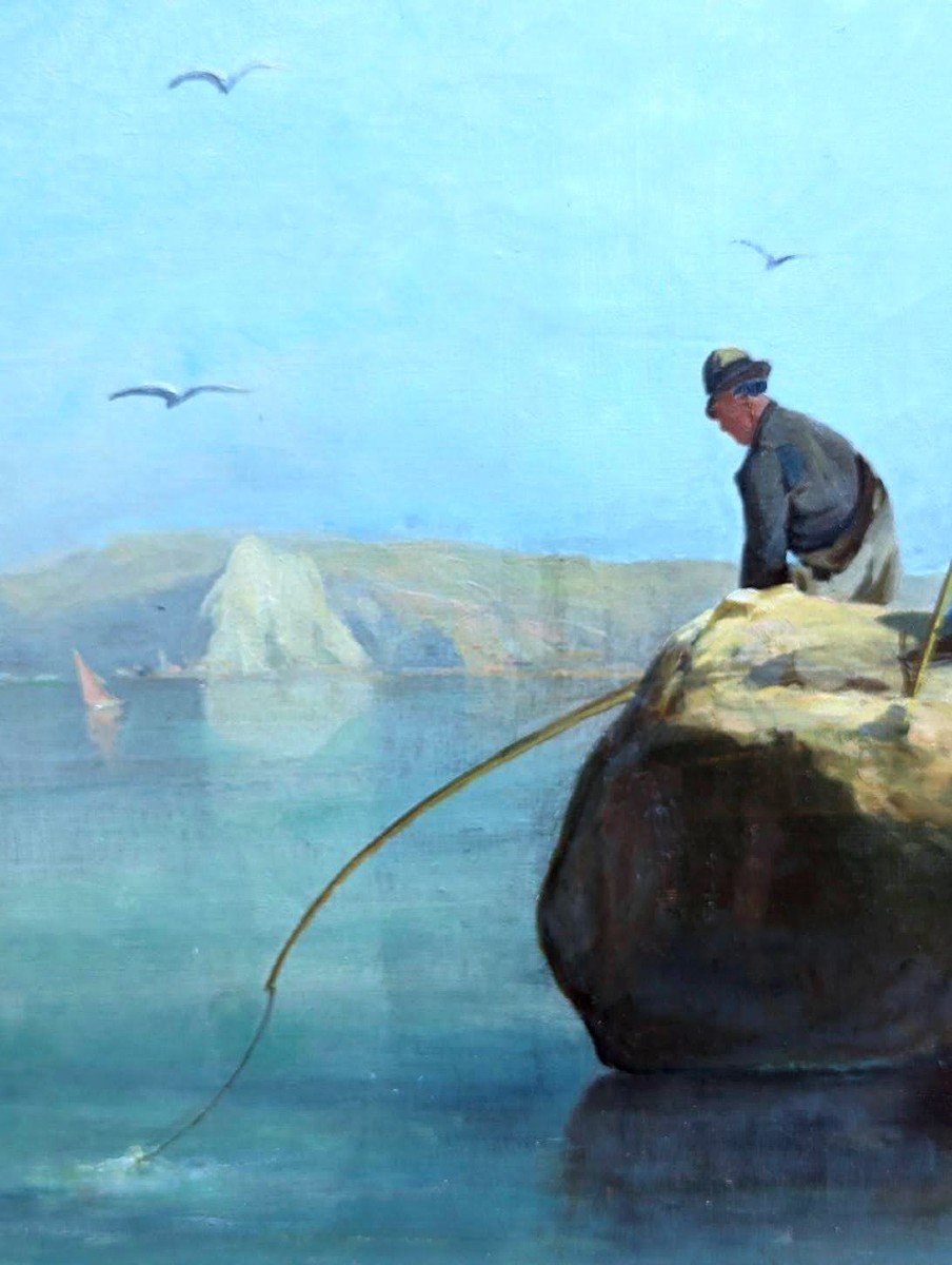 Marine "les Pécheurs En Bord De Mer " De François Gautier, Peintre Marseillais (1842-1917) -photo-4