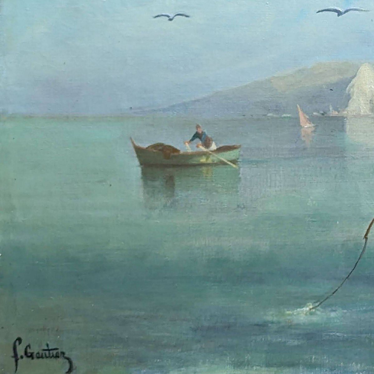 Marine "les Pécheurs En Bord De Mer " De François Gautier, Peintre Marseillais (1842-1917) -photo-1