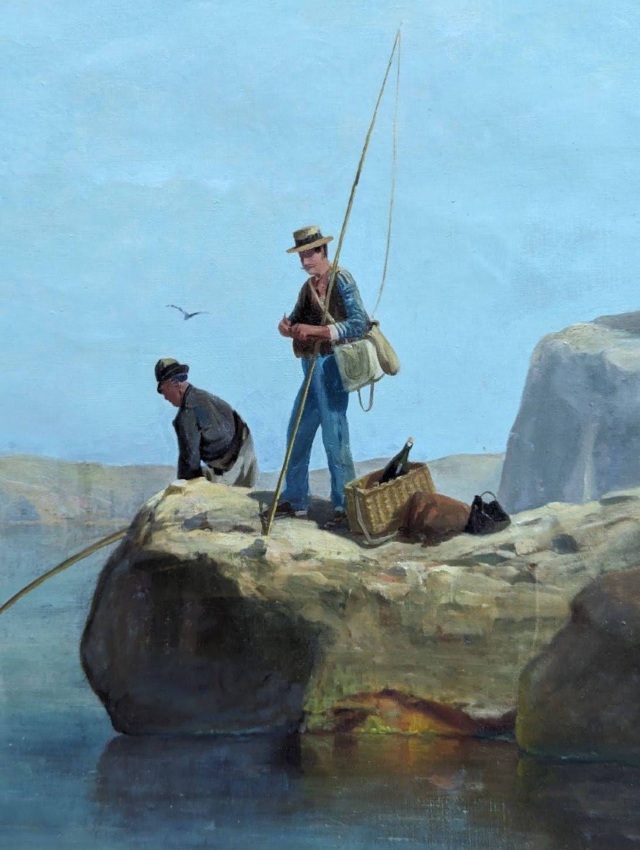 Marine "les Pécheurs En Bord De Mer " De François Gautier, Peintre Marseillais (1842-1917) -photo-3
