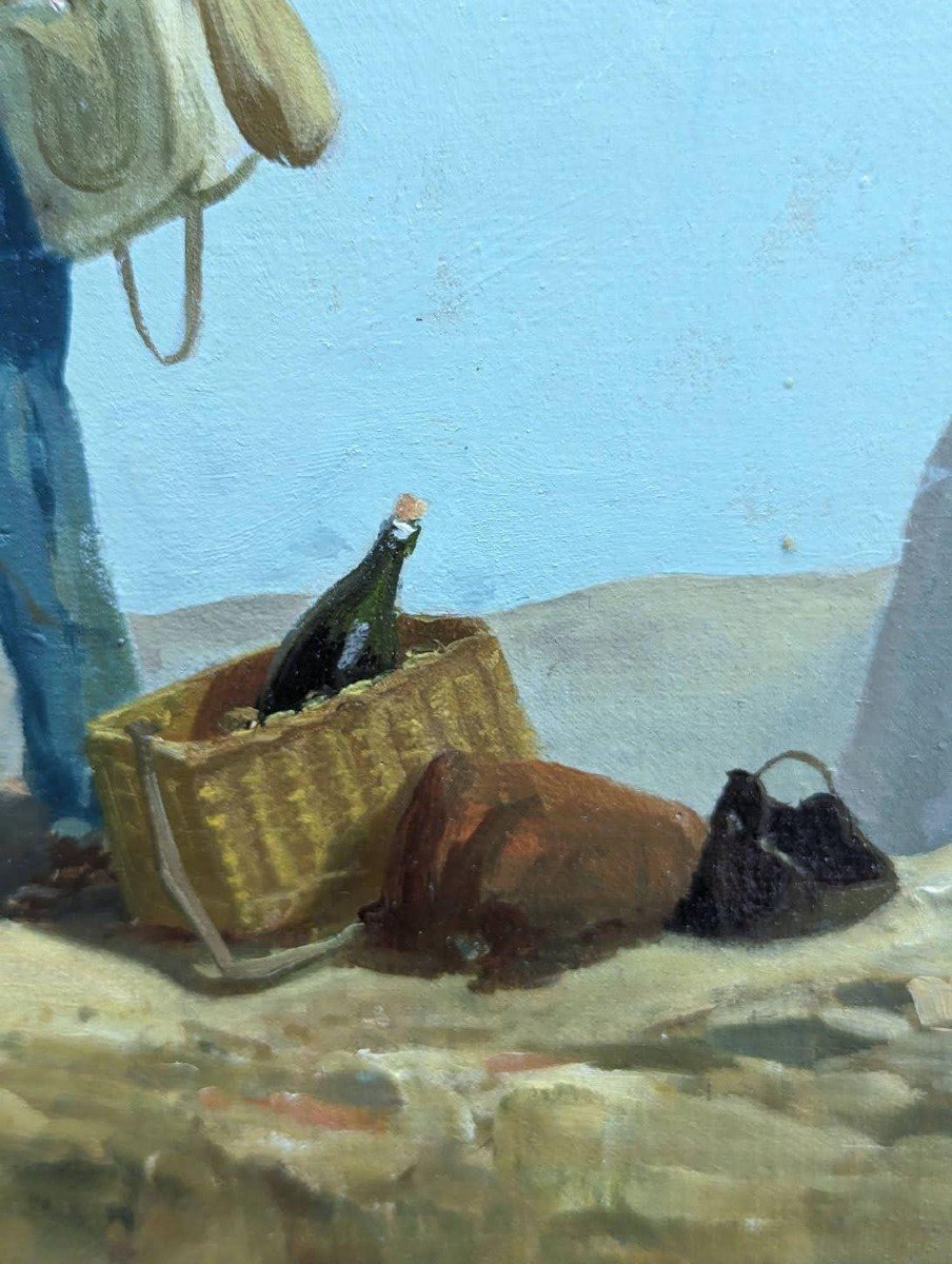 Marine "les Pécheurs En Bord De Mer " De François Gautier, Peintre Marseillais (1842-1917) -photo-4