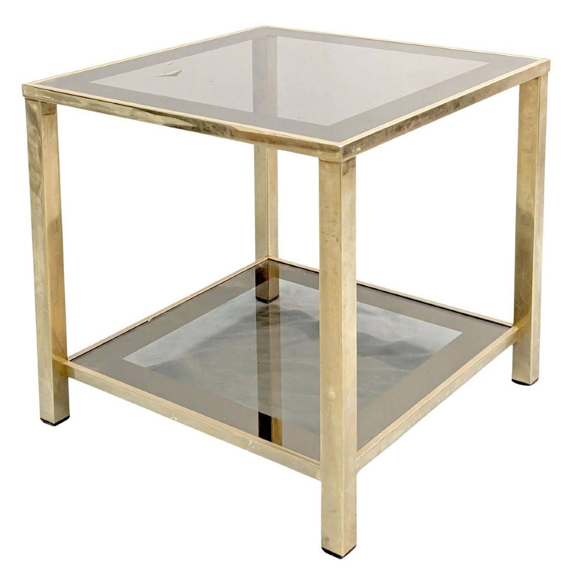 Paire De Bouts De Canapé Doré Et Verre Années 80 -photo-4