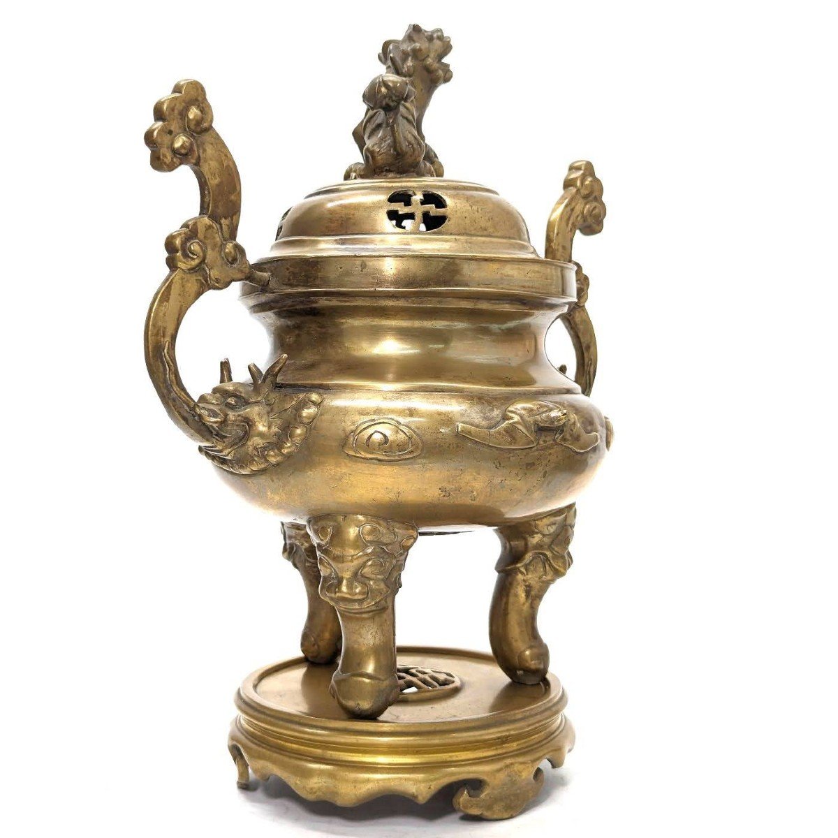 19th Century Chinese Bronze Incense Burner With Foo Dog Decor  -photo-2