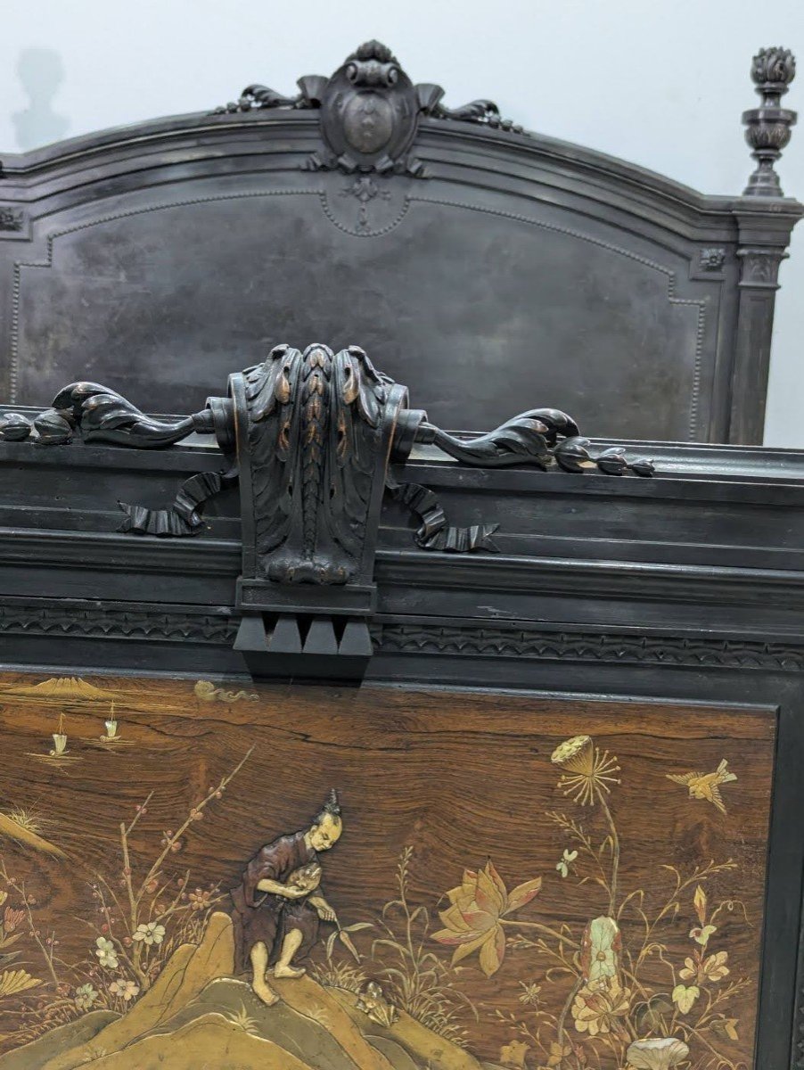 Napoleon III Bed With Lacquer Panel Decor And Japanese Inlays, Meiji Period-photo-2