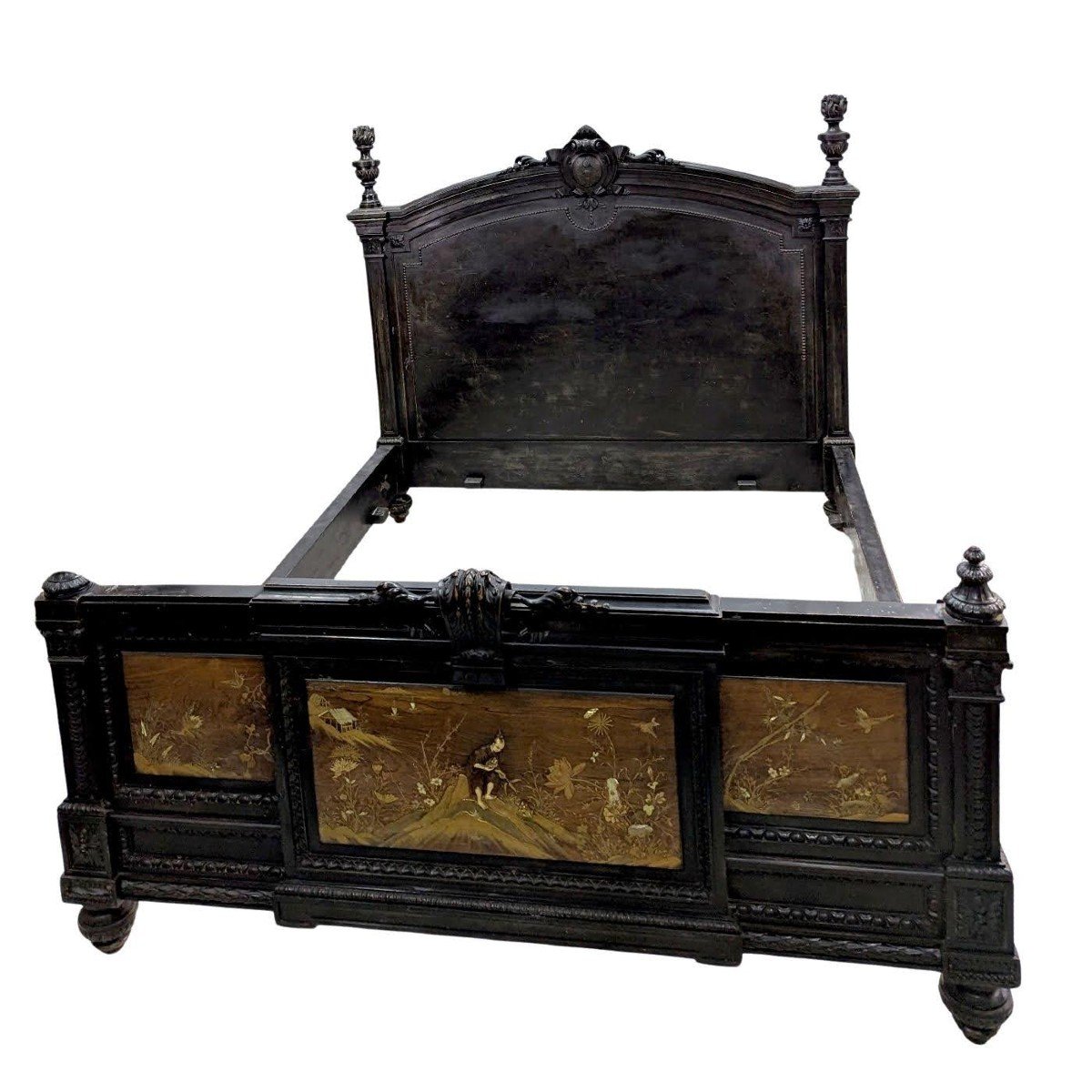 Napoleon III Bed With Lacquer Panel Decor And Japanese Inlays, Meiji Period-photo-3