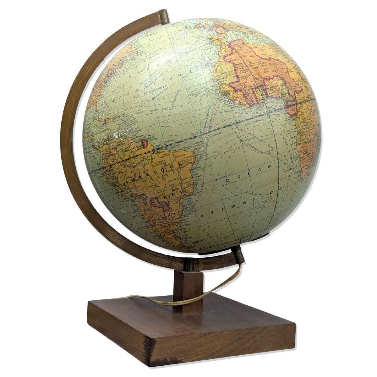 1930s Glass Globe Lamp With Wooden Base  -photo-4