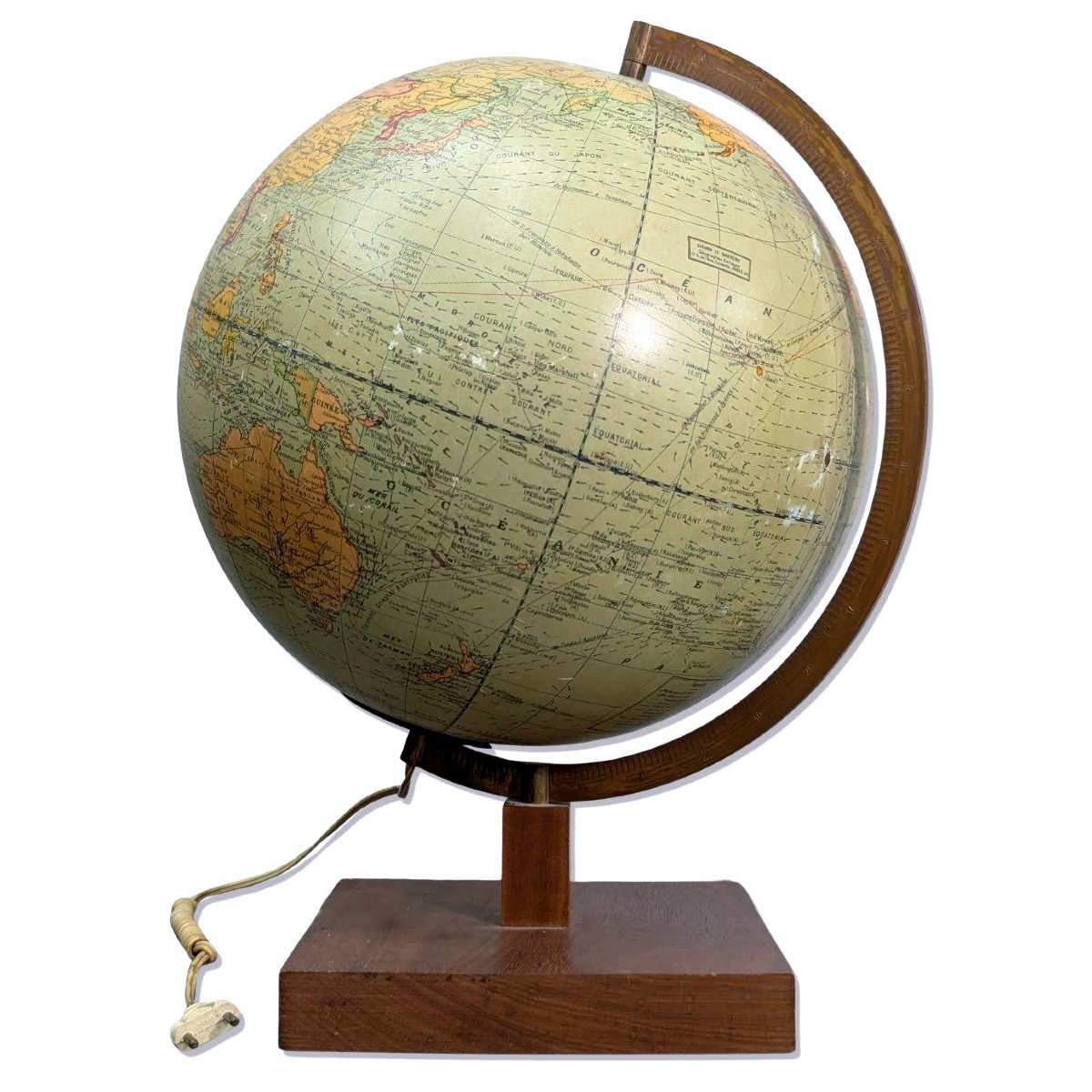1930s Glass Globe Lamp With Wooden Base  