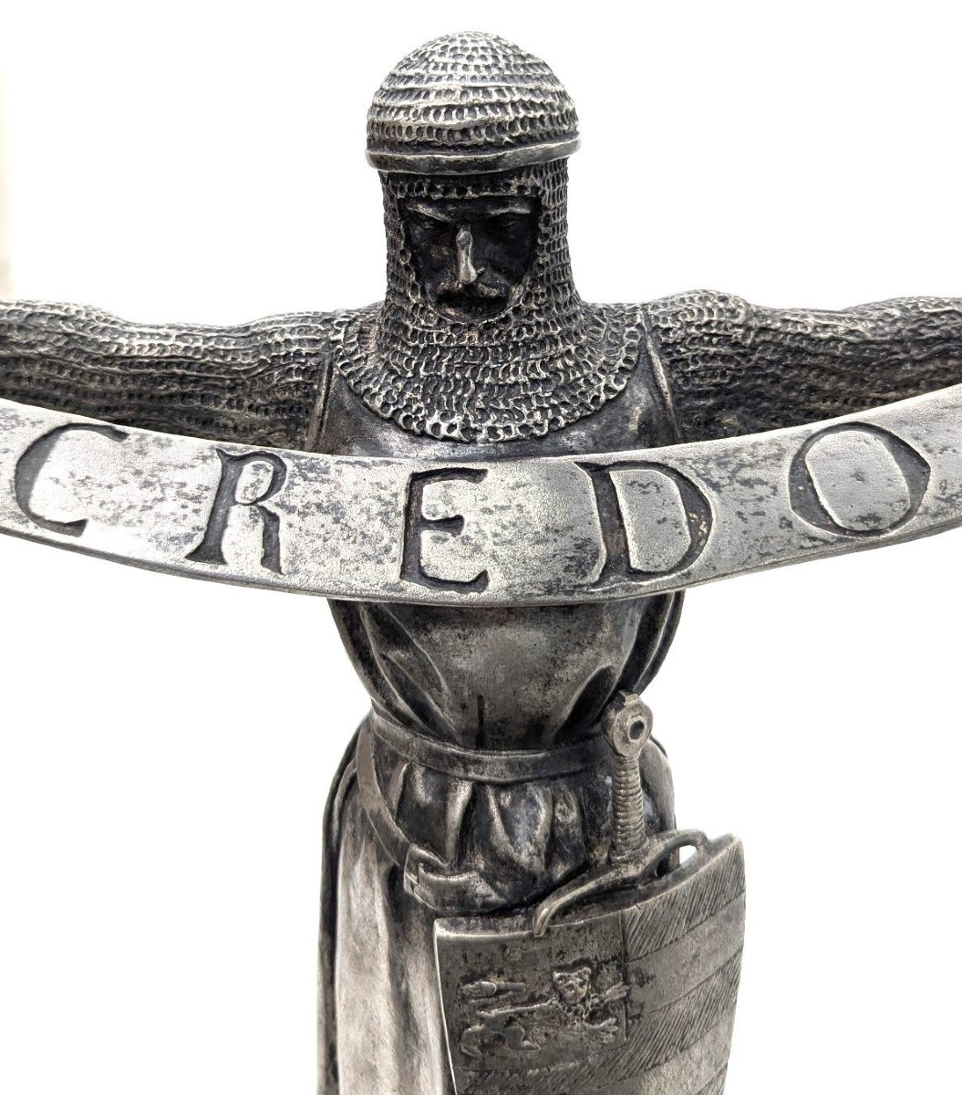 Emmanuel Fremiet "Credo" chevalier en bronze fonte Barbedienne -photo-4