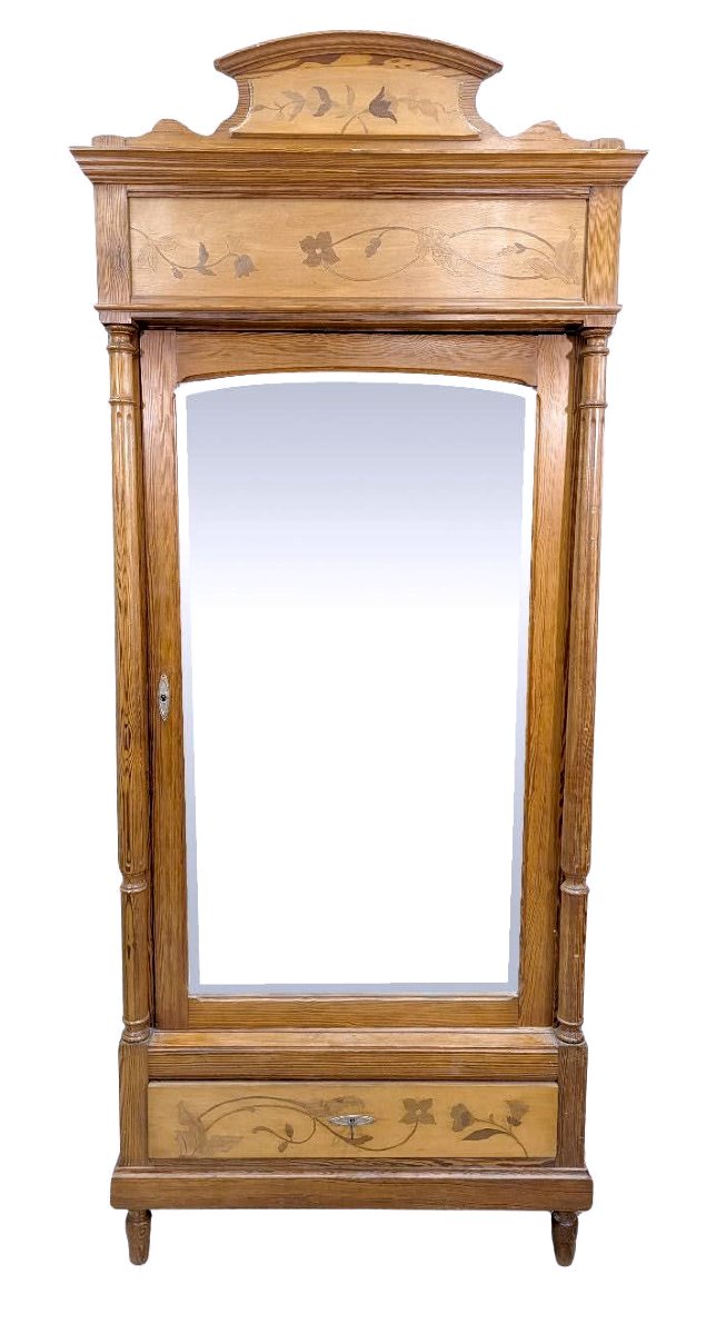 Art Nouveau Bedroom With Marquetry From The Nancy School, Wardrobe, Bed, Bedside Table-photo-3