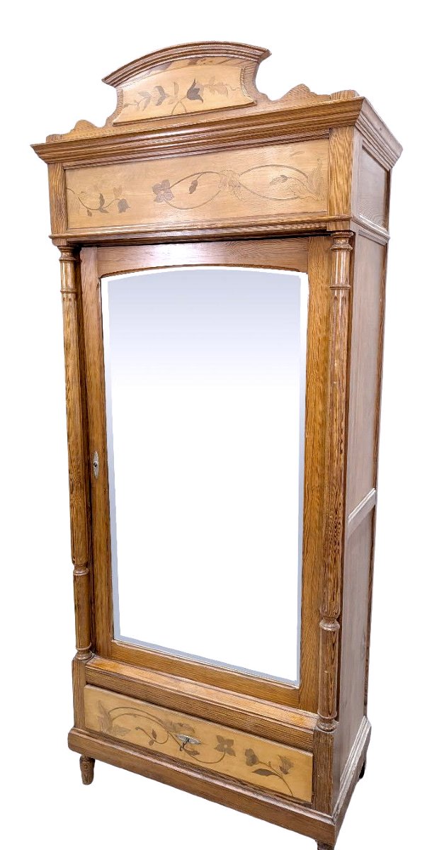 Art Nouveau Bedroom With Marquetry From The Nancy School, Wardrobe, Bed, Bedside Table-photo-4