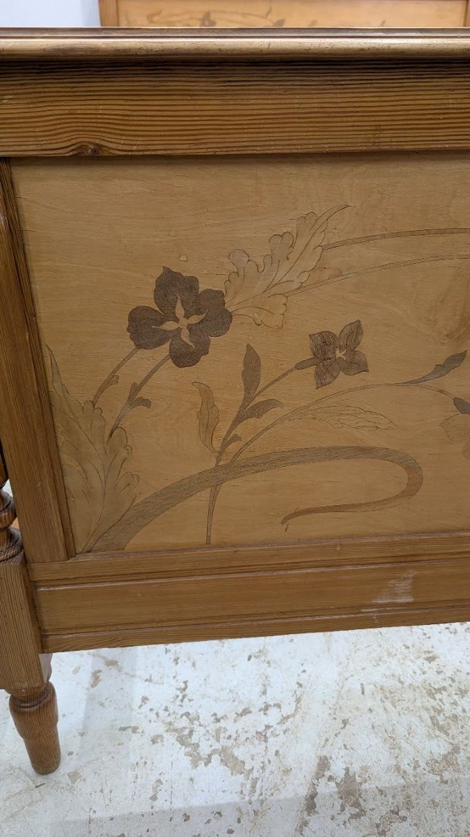 Art Nouveau Bedroom With Marquetry From The Nancy School, Wardrobe, Bed, Bedside Table-photo-4