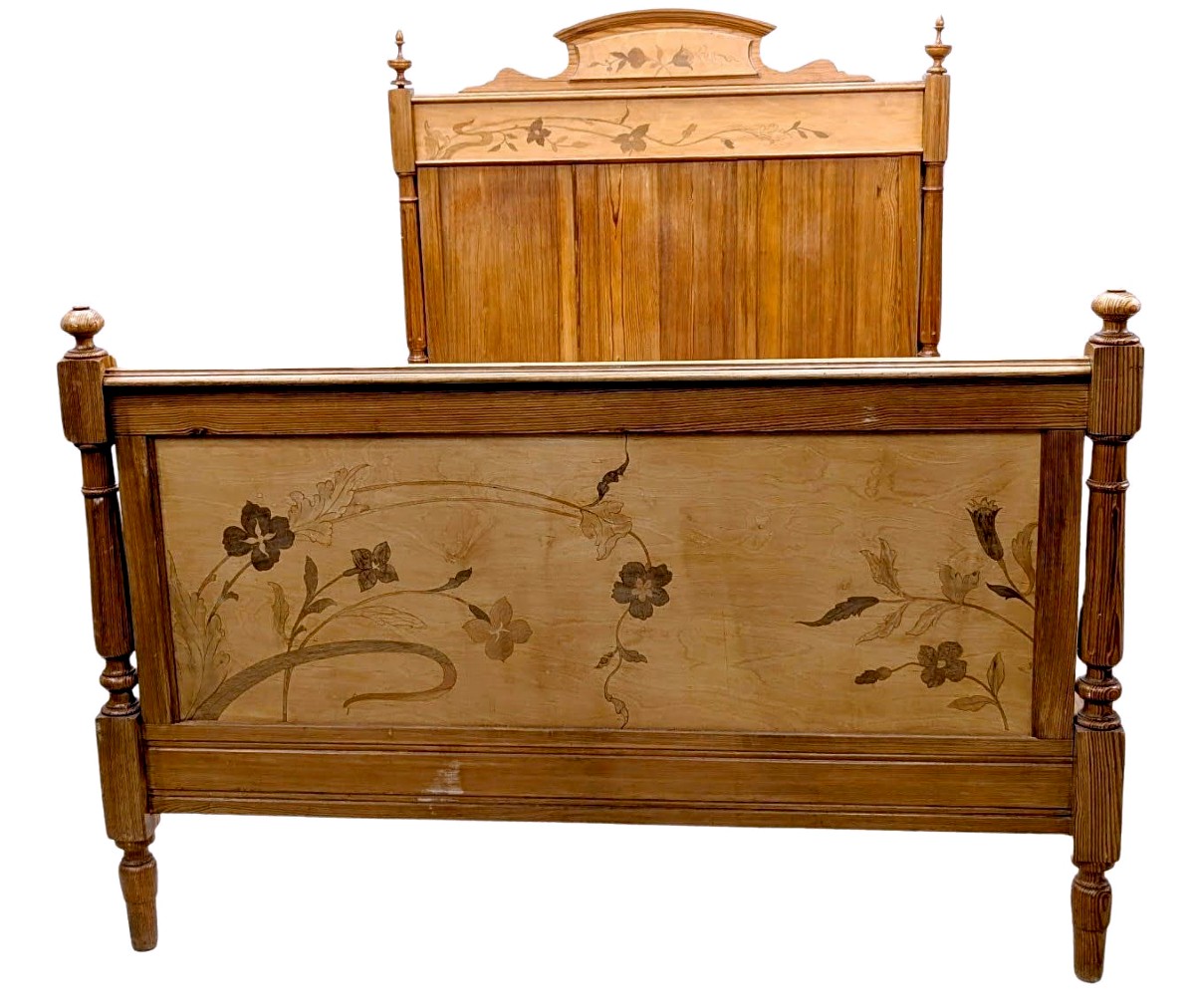 Art Nouveau Bedroom With Marquetry From The Nancy School, Wardrobe, Bed, Bedside Table